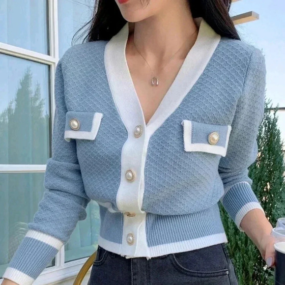 Contrast Trim Button Front Cardigan - Picture 2 of 5